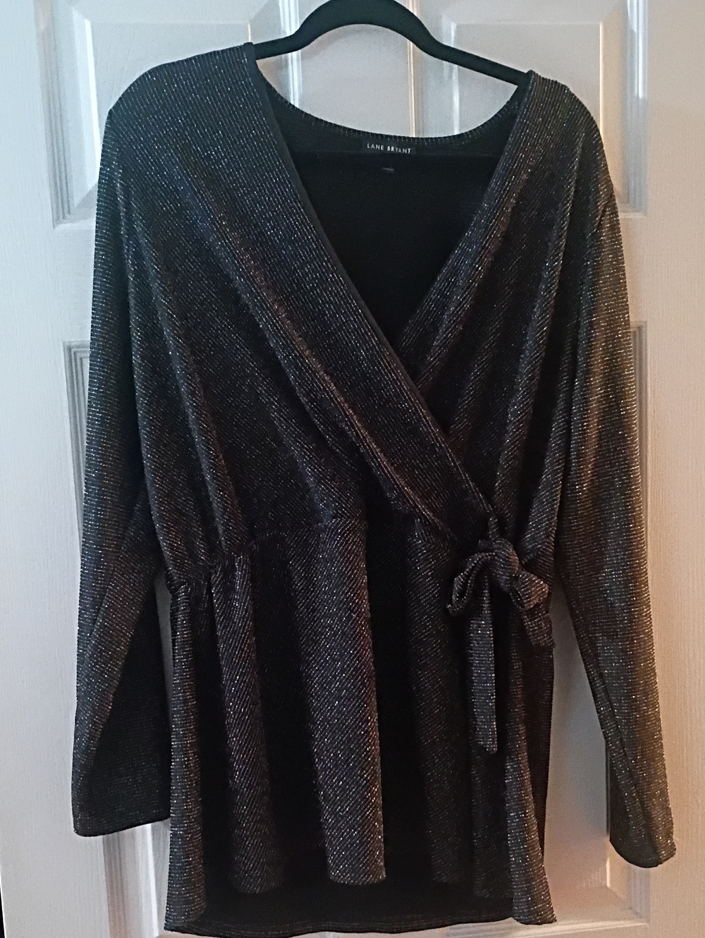 Lane Bryant Black Metallic Wrap Peplum Top